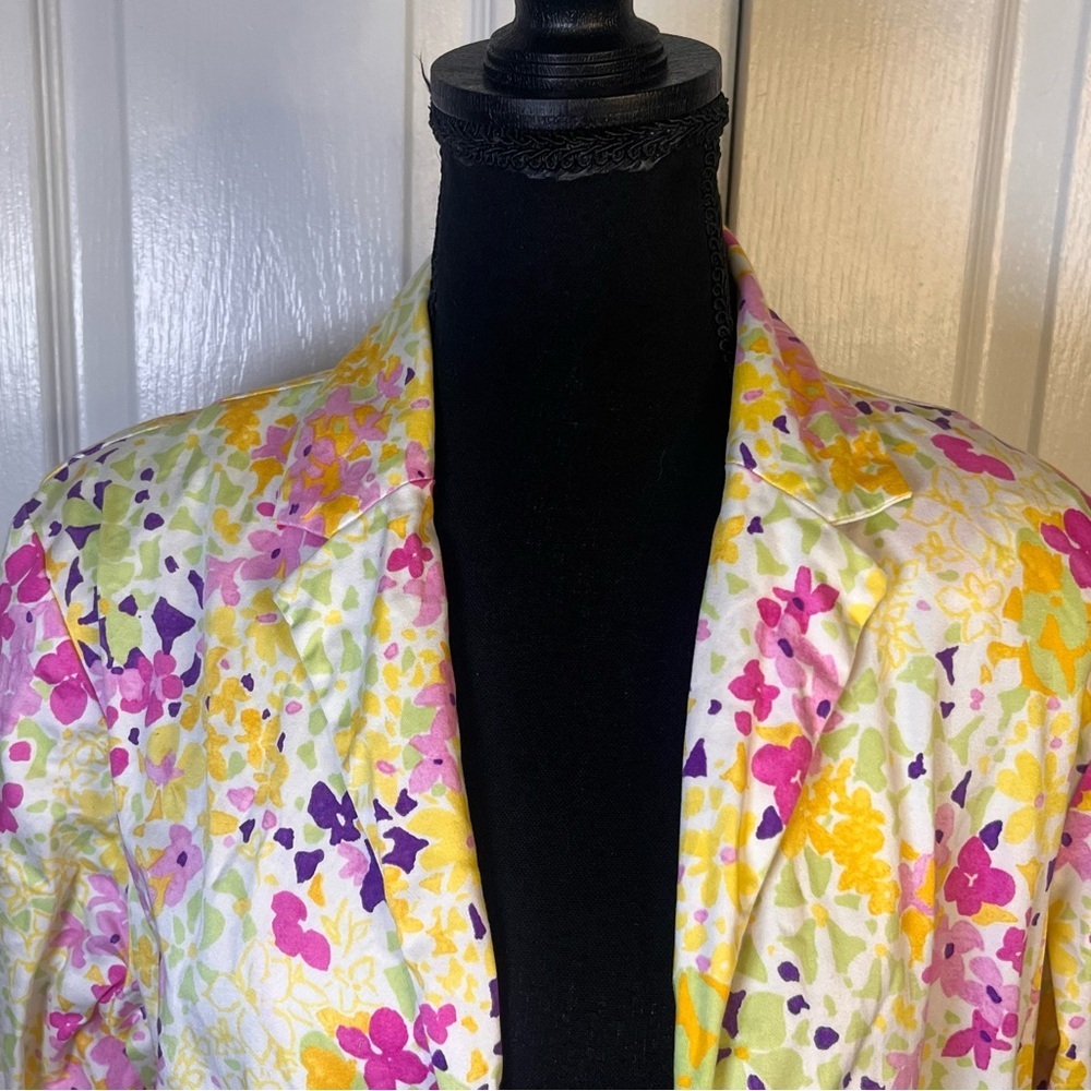 Erin London stretch floral open front blazer cotton blends Sz M vintage Spring - Picture 4 of 8